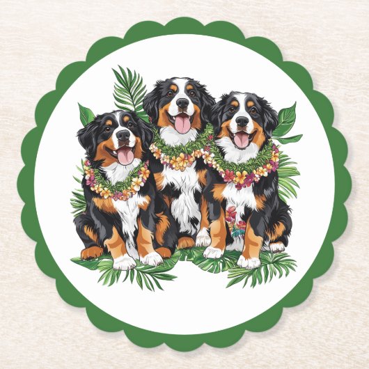 Hawaiian Bernese Mountain Dogs Flower Lei Kartonnen Onderzetters (Voorkant)