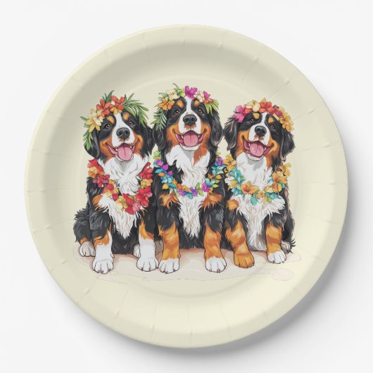 Hawaiian Bernese Mountain Dogs Flower Lei Papieren Bordje (Voorkant)