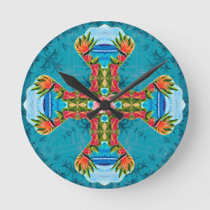 Hawaiian Bird of Paradise Cross (blauw) Ronde Klok