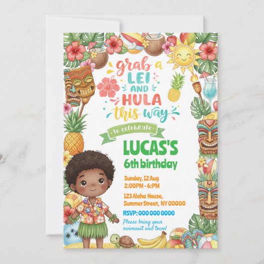 Hawaiian Birthday Boy Uitnodiging (Voorkant)
