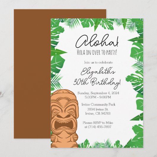 Hawaiian Birthday Invitation Sjabloon Kaart (Voorkant / Achterkant)
