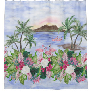 Hawaiian Bliss: Patroon van tropische Waterverf Douchegordijn