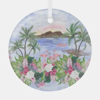 Hawaiian Bliss: Patroon van tropische Waterverf Glas Ornament