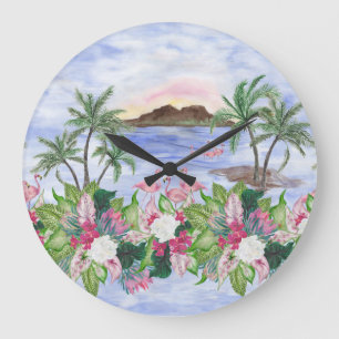 Hawaiian Bliss: Patroon van tropische Waterverf Grote Klok