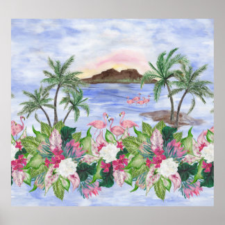 Hawaiian Bliss: Patroon van tropische Waterverf Poster