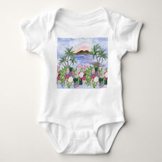 Hawaiian Bliss: Patroon van tropische Waterverf Romper (Voorkant)