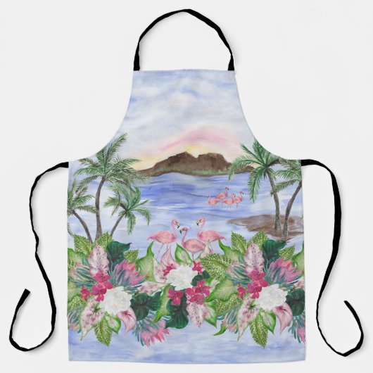 Hawaiian Bliss: Patroon van tropische Waterverf Schort (Voorkant)