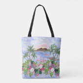 Hawaiian Bliss: Patroon van tropische Waterverf Tote Bag (Achterkant)