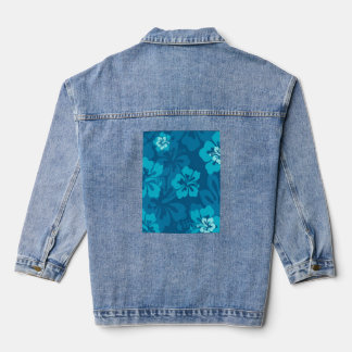Hawaiian Blue Hibiscus Flower Tropical Floral Denim Jacket