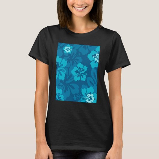 Hawaiian Blue Hibiscus Flower Tropical Floral T-shirt (Voorkant)