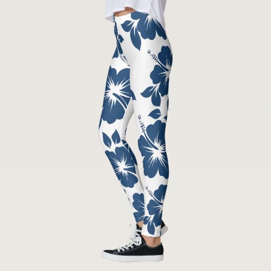 Hawaiian Blue Hibiscus Flowers Leggings (Links)