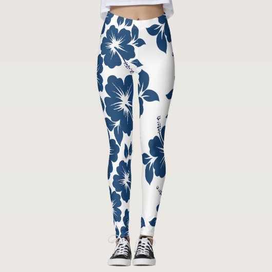 Hawaiian Blue Hibiscus Flowers Leggings (Voorkant)