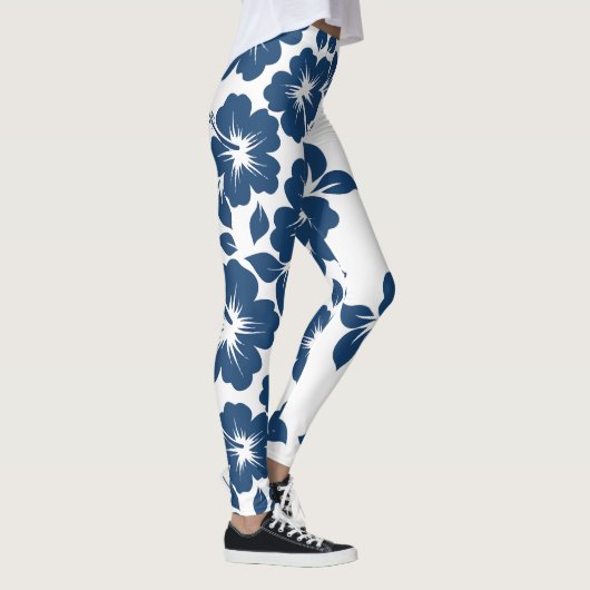 Hawaiian Blue Hibiscus Flowers Leggings (Rechts)