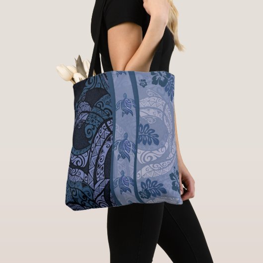 Hawaiian Blue Tapa Honu Canvas tas (Dichtbij)