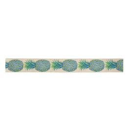 Hawaiian Blue Tropical Pineapples Ribbon Satijnen Lint