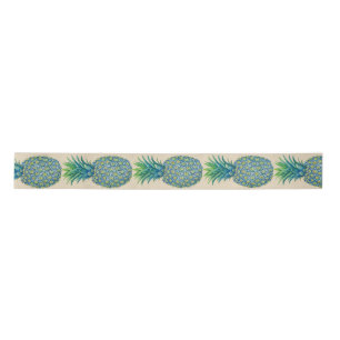 Hawaiian Blue Tropical Pineapples Ribbon Satijnen Lint