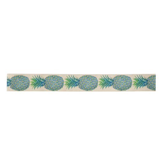 Hawaiian Blue Tropical Pineapples Ribbon Satijnen Lint (Voorkant)