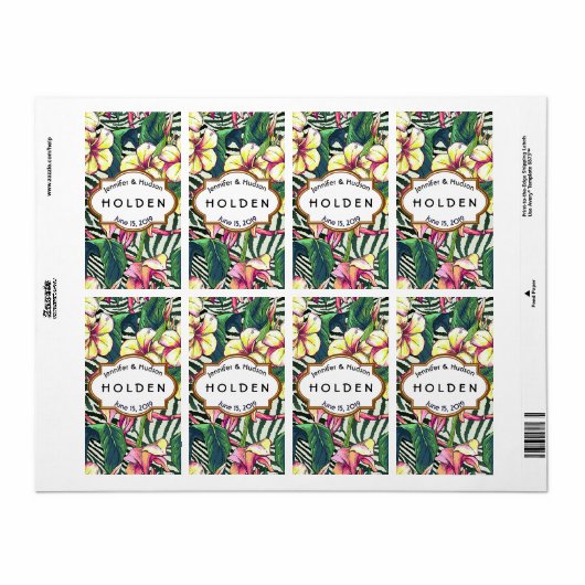 Hawaiian Bold Plumeria Bloemen Bruiloft Aangepaste Etiket (Full Sheet)