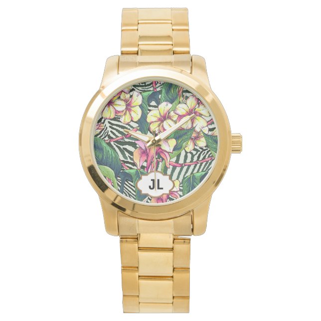 Hawaiian Bold Plumeria Bright Floral gepersonalise Horloge (Voorkant)