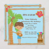 Hawaiian Boy Luau Square Birthday Invitation Kaart (Voorkant / Achterkant)