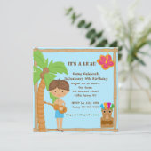 Hawaiian Boy Luau Square Birthday Invitation Kaart (Staand voorkant)