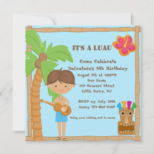 Hawaiian Boy Luau Square Birthday Invitation Kaart