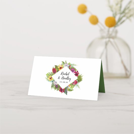 Hawaiian Bright Tropical Floral Wedding Plaatskaartje (Achterkant)