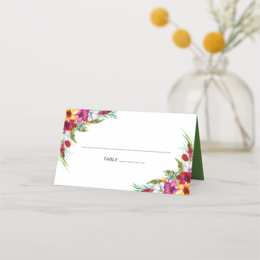 Hawaiian Bright Tropical Floral Wedding Plaatskaartje (Voorkant)