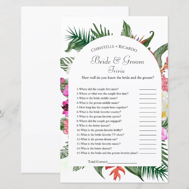 Hawaiian bruid & bruidegom trivia vrijgezellenfees (Voorkant / Achterkant)