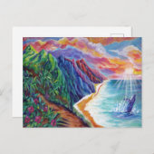 Hawaiian Bultrug Whale Breaching bij zonsondergang Briefkaart (Voorkant / Achterkant)