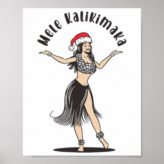 Hawaiian Christmas Hula Rok Meisje Santa Hat Mele Poster (Voorkant)