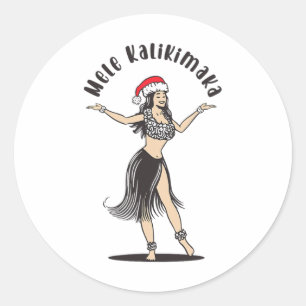 Hawaiian Christmas Hula Rok Meisje Santa Hat Mele Ronde Sticker