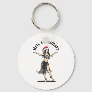 Hawaiian Christmas Hula Rok Meisje Santa Hat Mele Sleutelhanger