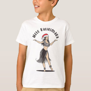 Hawaiian Christmas Hula Rok Meisje Santa Hat Mele T-shirt