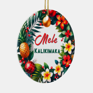Hawaiian Christmas Tropical Wreath Keramisch Ornament