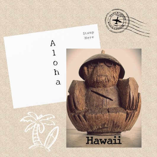 Hawaiian Coconut Monkey Bank Retro Kitsch Briefkaart