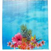 Hawaiian Collectie Pineapples Plumeria Blue Ocean Douchegordijn (Voorkant)