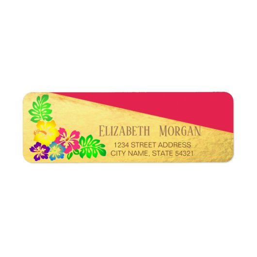 Hawaiian Colorful Hibiscus, Gold Address Label (Voorkant)