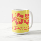 Hawaiian Coral Hibiscus "Live Pono" Surfer Retro Koffiemok (Voorkant rechts)