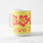 Hawaiian Coral Hibiscus "Live Pono" Surfer Retro Koffiemok (Voorkant links)