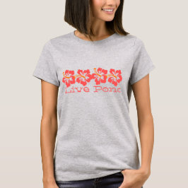 Hawaiian Coral Hibiscus "Live Pono" Surfer Retro T-shirt