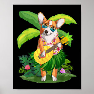 Hawaiian Corgi Hond & Kamp; Ananas Ukulele Zomer Poster