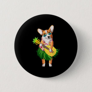 Hawaiian Corgi Hond & Kamp; Ananas Ukulele Zomer Ronde Button 5,7 Cm