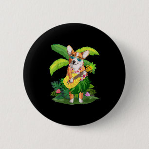 Hawaiian Corgi Hond & Kamp; Ananas Ukulele Zomer Ronde Button 5,7 Cm