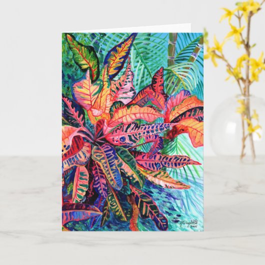 Hawaiian Croton Tropical Plant Card Kaart (Gele Bloem)