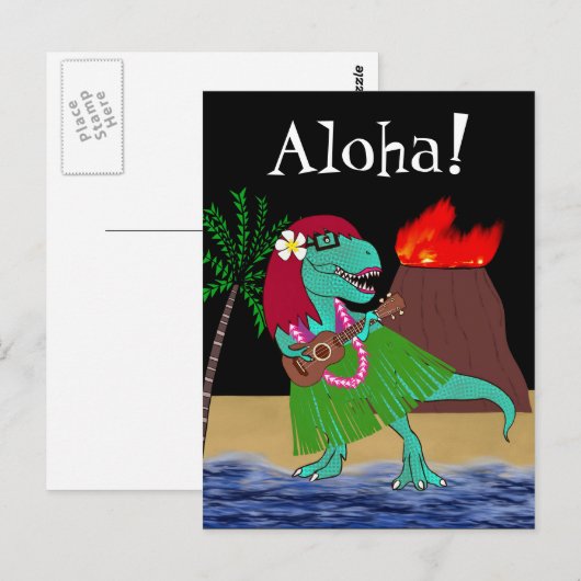 Hawaiian Dinosaur Ukulele Briefkaart (Voorkant / Achterkant)