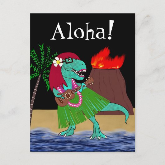 Hawaiian Dinosaur Ukulele Briefkaart (Voorkant)