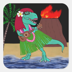Hawaiian Dinosaur Ukulele Vierkante Sticker