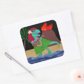 Hawaiian Dinosaur Ukulele Vierkante Sticker (Envelop)