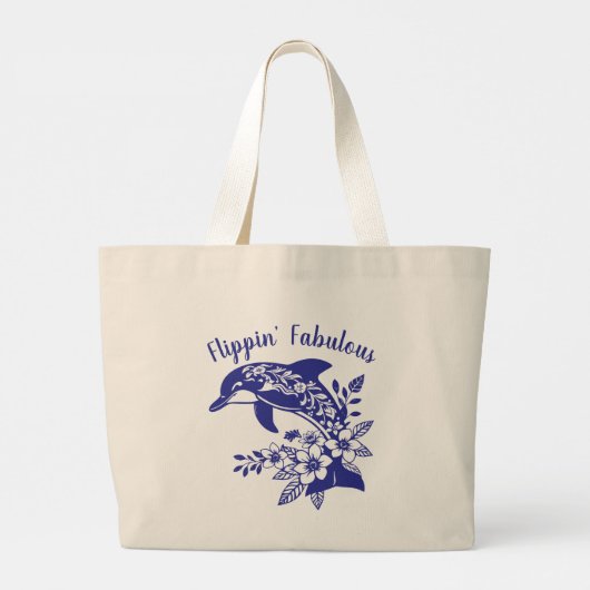 Hawaiian Dolphin-Flippin' Fabulous-Blue Grote Tote Bag (Achterkant)
